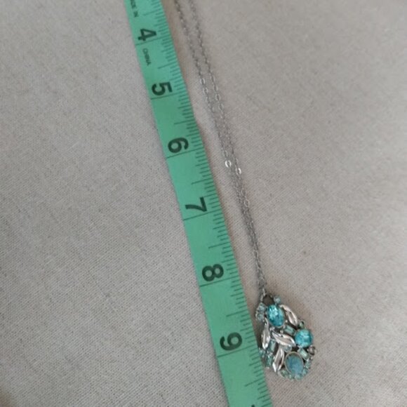 Silver tone and blue rhinestone pendant and chain necklace. - Picture 3 of 3